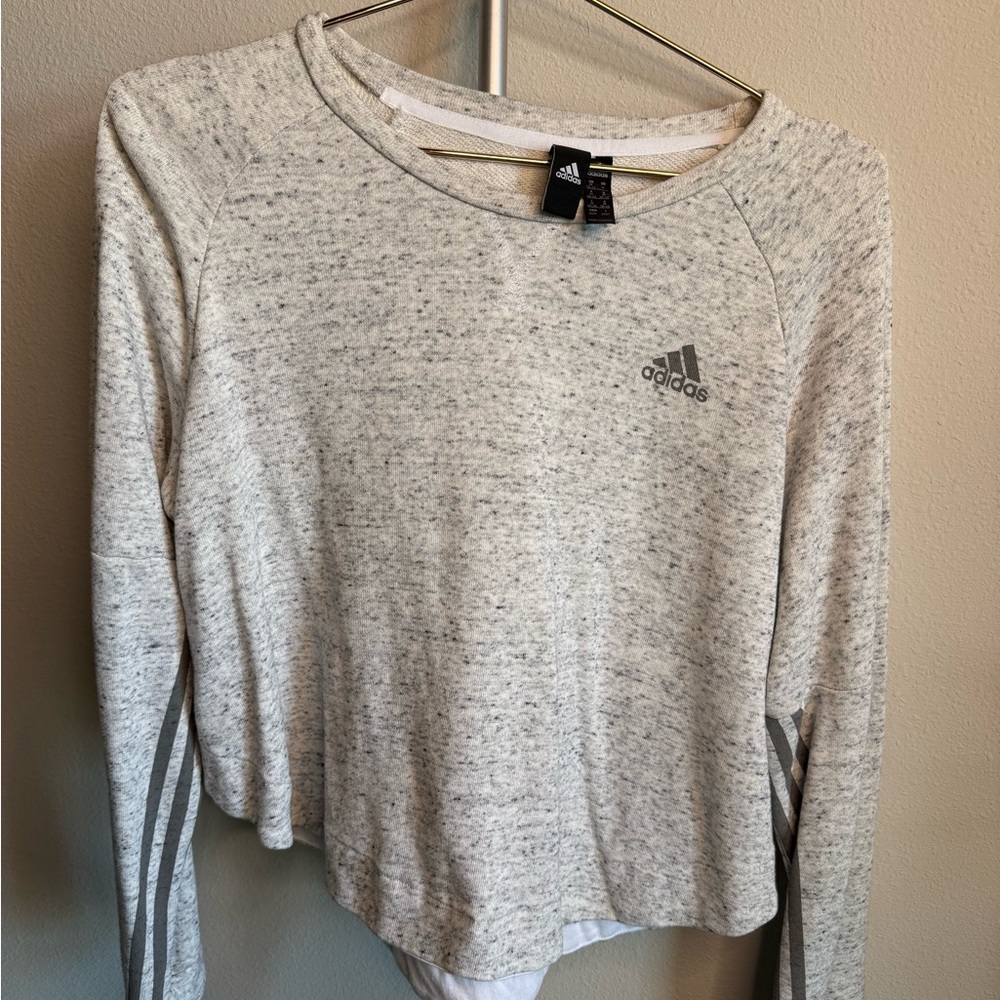 Adidas Women's Gray Long Sleeve Sweatshirt, Crop Top